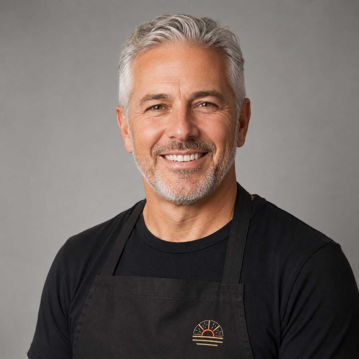 Kevin Borgh, Chief Operating Officer, professional headshot wearing an apron with the sunburst logo